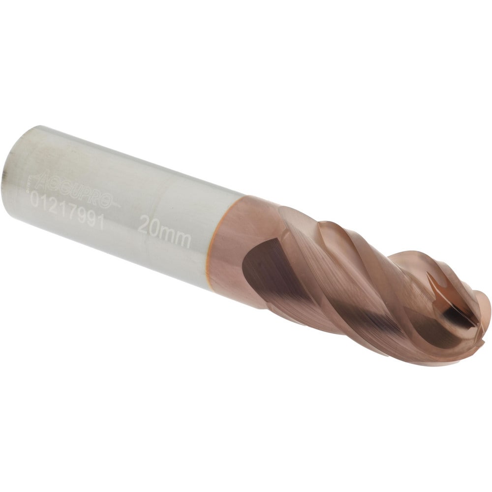 Ball End Mill: 0.7874" Dia, 1.4961" LOC, 4 Flute, Solid Carbide