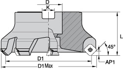 Kennametal 1817936 160.02mm Cut Diam, 1-1/2" Arbor Hole, 6.6mm Max Depth of Cut, 45° Indexable Chamfer & Angle Face Mill Image