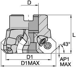 Kennametal 2489447 4" Cut Diam, 1-1/4" Arbor Hole, 3.5mm Max Depth of Cut, 43° Indexable Chamfer & Angle Face Mill 