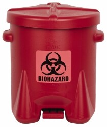 Biohazardous Receptacles; Capacity (Gal.): 6 ; Opening Style: Foot Operated ; Color: Red ; Material: High-Density Polyethylene (HDPE) ; Height (Inch): 16 ; Width/Diameter (Inch): 16-1/2