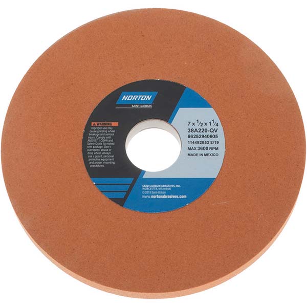 Surface Grinding Wheel: 7" Dia, 1/2" Thick, 1-1/4" Arbor, 220 Grit - Type 1, Aluminum Oxide, Vitrified Bond, Very Fine Grade