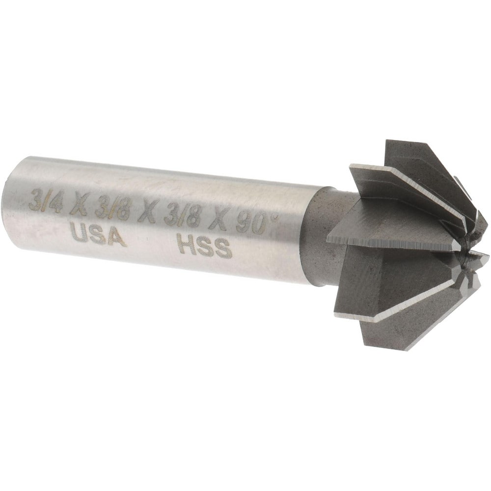 3/4" Large x 5/16" Small Diam, 3/8" Width of Cut, 90° Included Angle, 8 Teeth, High Speed Steel Face Angle Cutter