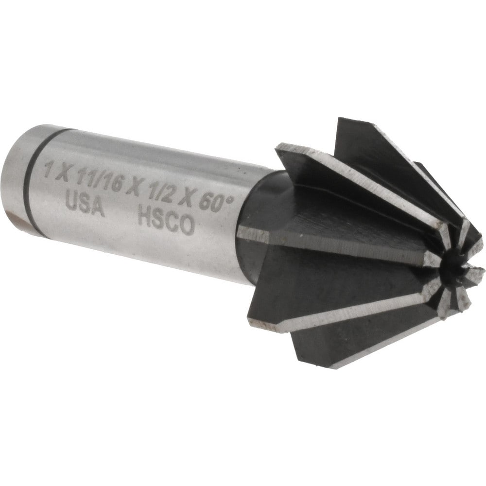 1" Large x 3/8" Small Diam, 11/16" Width of Cut, 60° Included Angle, 8 Teeth, Cobalt Face Angle Cutter