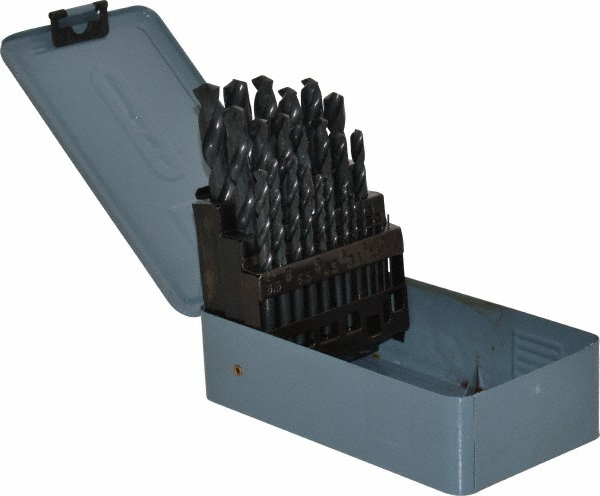 Drill Bit Set:  Jobber Length Drill Bits,  25 Pc,  118 deg, High-Speed Steel
