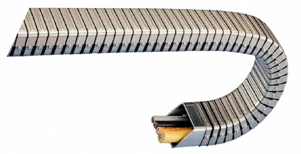 1 Ft. Long, Stainless Steel, Enclosed Cable and Hose Carrier - 4.01 Inch Inside Width x 2.05 Inch Inside Height, 4.92 Inch Outside Width x 2.64 Inch Outside Height, 5.51 Inch Bend Radius