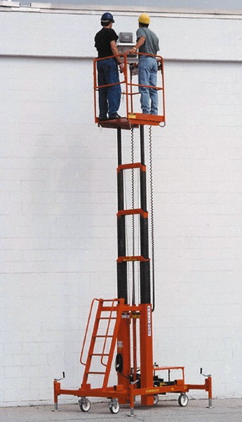 500 lbs. Load Capacity Two Person Lift - 21 Ft. Working Height, 6.33 Ft. Min Height, 15 Ft. Max Height, 12V DC