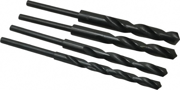 Drill Bit Set: Reduced Shank Drill Bits, 4 Pc, 118 °, High Speed Steel