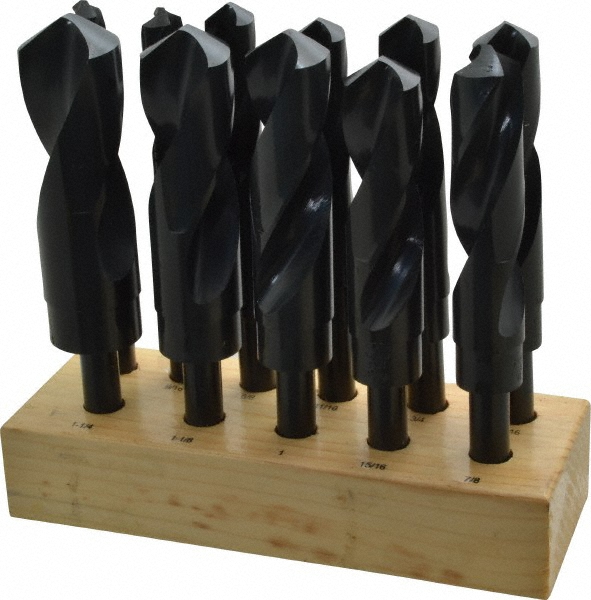 Drill Bit Set: Reduced Shank Drill Bits, 11 Pc, 118 °, High Speed Steel
