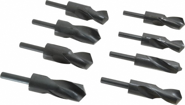 Drill Bit Set: Reduced Shank Drill Bits, 8 Pc, 118 °, High Speed Steel