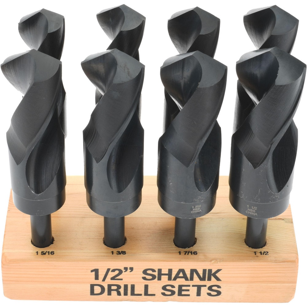 Drill Bit Set: Reduced Shank Drill Bits, 8 Pc, 118 °, High Speed Steel