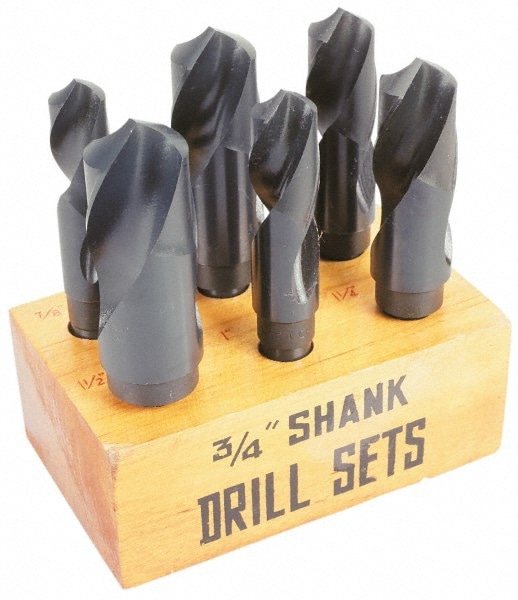 Drill Bit Set: Reduced Shank Drill Bits, 6 Pc, 118 °, High Speed Steel