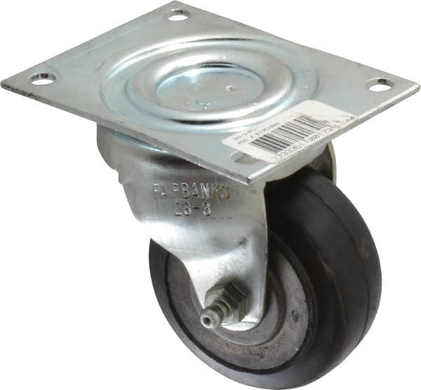 Fairbanks 23-3-RT Swivel Top Plate Caster: Rubber, 3" Wheel Dia, 1-3/8" Wheel Width, 170 lb Capacity, 4" OAH 