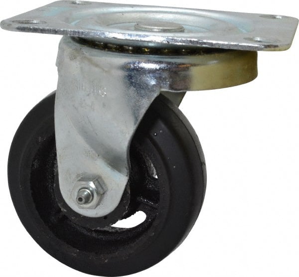 Fairbanks 23-4-RT Swivel Top Plate Caster: Rubber, 4" Wheel Dia, 1-1/2" Wheel Width, 200 lb Capacity, 5-1/4" OAH 
