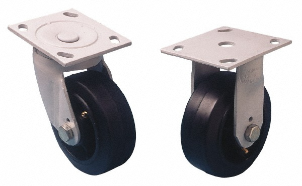 Fairbanks Swivel Top Plate Caster: Phenolic, 800 lb, 4" Dia, 2" Wide, 5-5/8" OAH - 4 x 4-1/2" Plate, 2-5/8 x 3-5/8 Slotted to 3 x 3" Bolt Hole