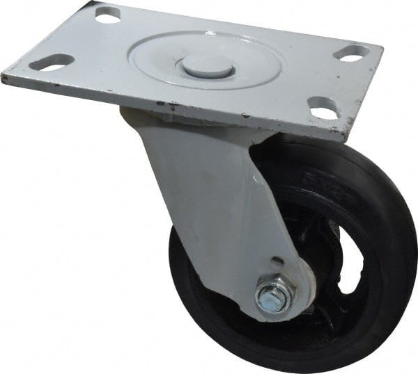 Fairbanks W26-5-RT Swivel Top Plate Caster: Rubber, 5" Wheel Dia, 2" Wheel Width, 350 lb Capacity, 9-1/2" OAH 