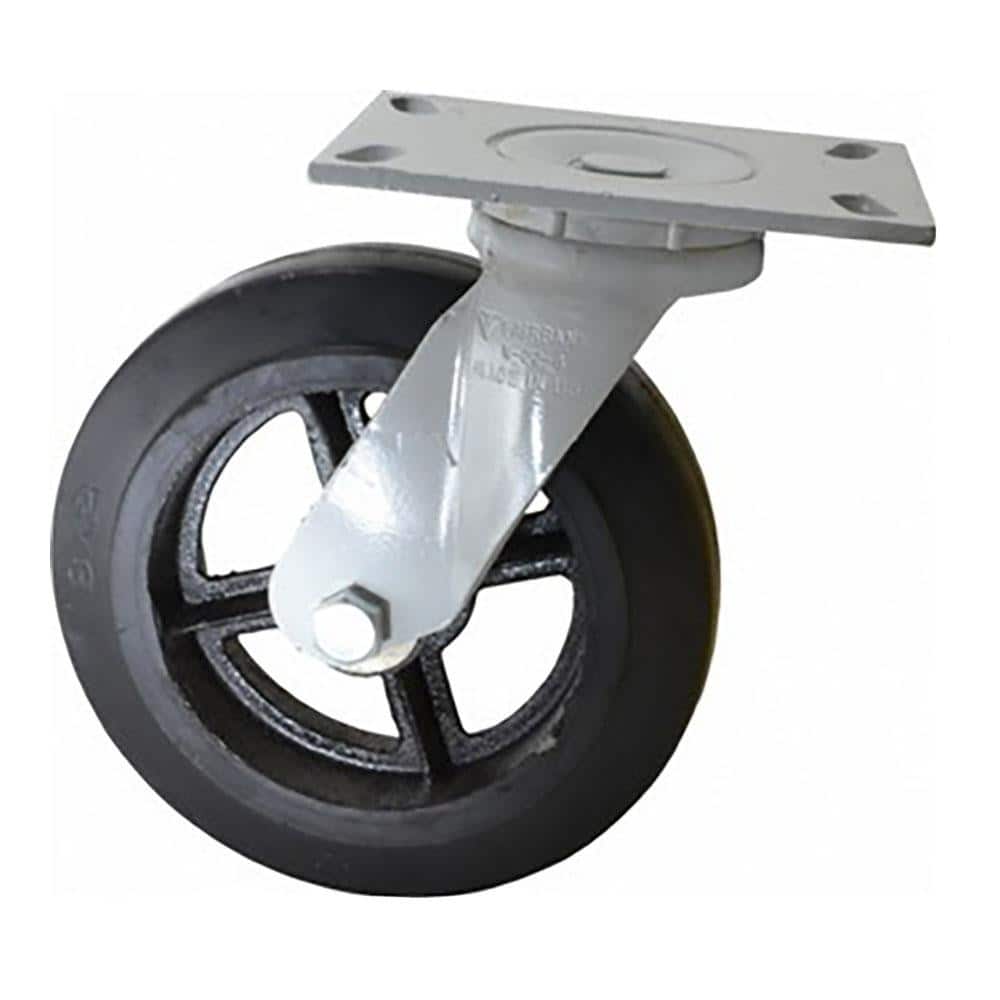 Fairbanks W26-6-RT Swivel Top Plate Caster: Rubber, 6" Wheel Dia, 2" Wheel Width, 410 lb Capacity, 7-1/4" OAH 