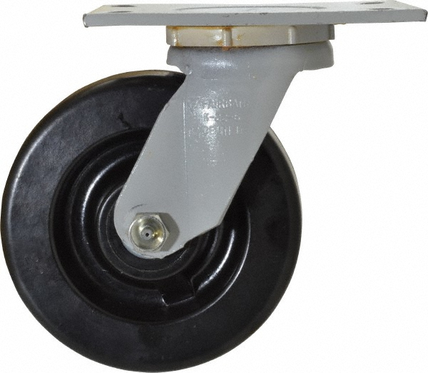 Swivel Top Plate Caster: Phenolic, 6" Wheel Dia, 2" Wheel Width, 1,200 lb Capacity, 7-1/4" OAH - 6.25" Plate Length, 4.5" Plate Width