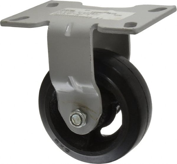 Fairbanks 1-W36-5-RT Rigid Top Plate Caster: Rubber, 5" Wheel Dia, 2" Wheel Width, 350 lb Capacity, 6-1/2" OAH 