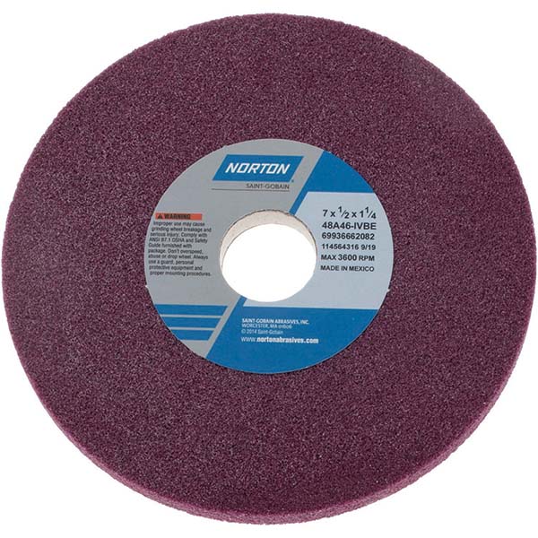 Surface Grinding Wheel: 7" Dia, 1/2" Thick, 1-1/4" Arbor, 46 Grit - Type 1, Aluminum Oxide, Vitrified Bond, Coarse Grade