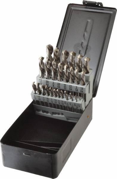 Drill Bit Set: Screw Machine Length Drill Bits, 29 Pc, 118 °, High Speed Steel
