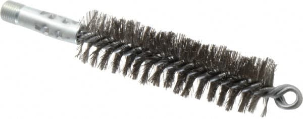 Double Stem/Spiral Tube Brush: 1-1/4" Dia, 7-1/4" OAL, Stainless Steel Bristles