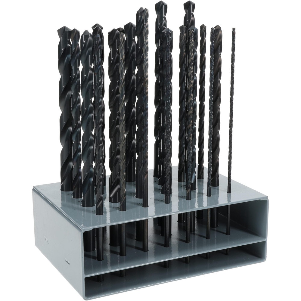 Drill Bit Set: Aircraft Extension Length Drill Bits, 25 Pc, 118 °, High Speed Steel