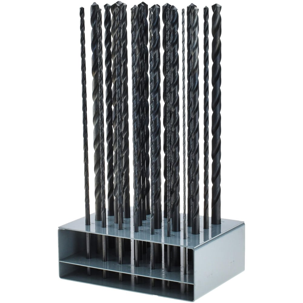Drill Bit Set: Aircraft Extension Length Drill Bits, 25 Pc, 118 °, High Speed Steel