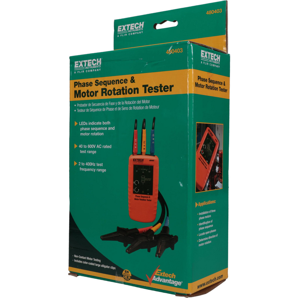 Exotech Rotation Meter Extech - 3 Phase, 40 to 600 VAC, 2 to 400 Hz, 32 to 104°F, LED Display ...