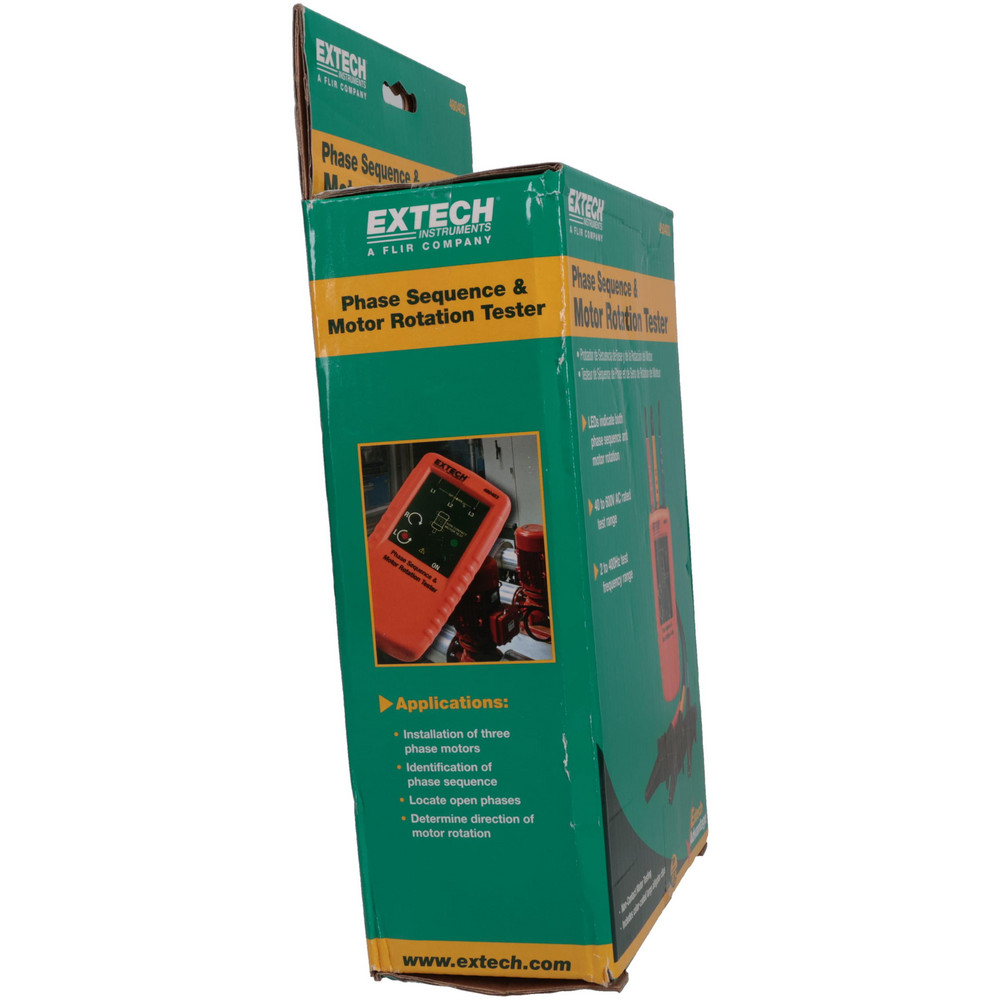 Extech - 3 Phase, 40 to 600 VAC, 2 to 400 Hz, 32 to 104°F, LED Display ...