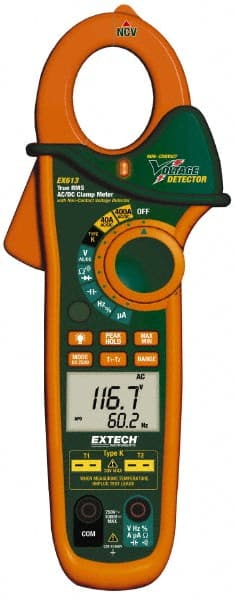 Extech EX613 Auto Ranging Clamp Meter: CAT III, 1.25" Jaw, Clamp On Jaw 
