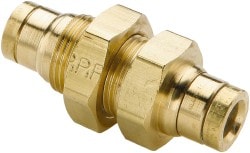 3/8" Outside Diam, Brass Push-to-Connect Tube Bulkhead Union