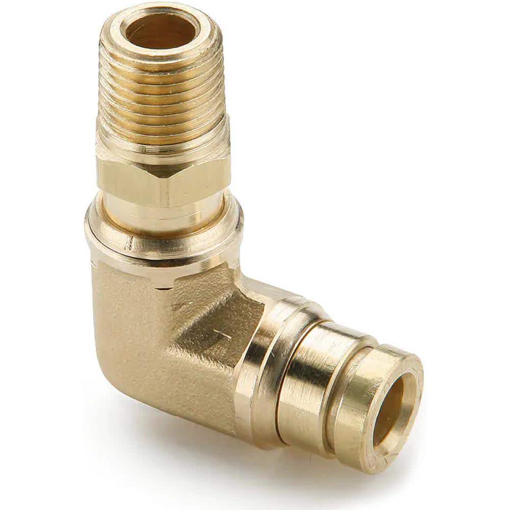Push-To-Connect Tube to Male & Tube to Male NPT Tube Fitting: 90 ° Male Elbow, 3/8" Thread, 5/8" OD
