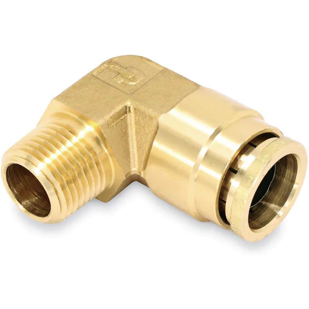 Push-To-Connect Tube to Male & Tube to Male NPT Tube Fitting: Rigid 90 ° Male Elbow, 1/8" Thread, 1/4" OD