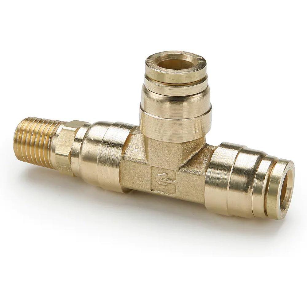 Parker 171PTC-8-8 Push-To-Connect Tube to Male & Tube to Male NPT Tube Fitting: Swivel Male Run Tee, 1/2" Thread, 1/2" OD Image