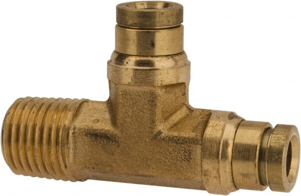 Push-To-Connect Tube to Male & Tube to Male NPT Tube Fitting: Rigid Male Run Tee, 1/4" Thread, 1/4" OD