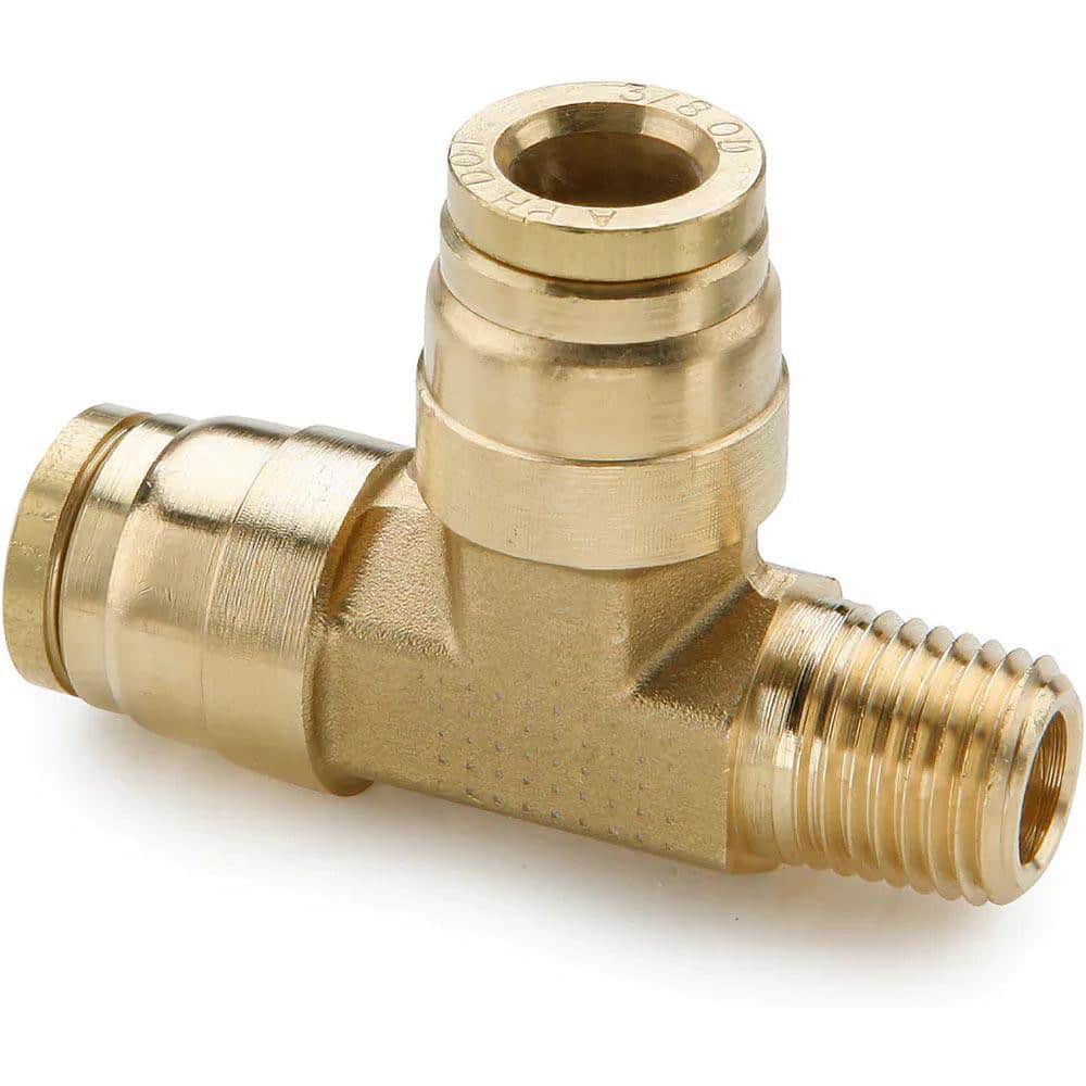 Push-To-Connect Tube to Male & Tube to Male NPT Tube Fitting: Rigid Male Run Tee, 1/4" Thread, 1/4 x 3/8" OD