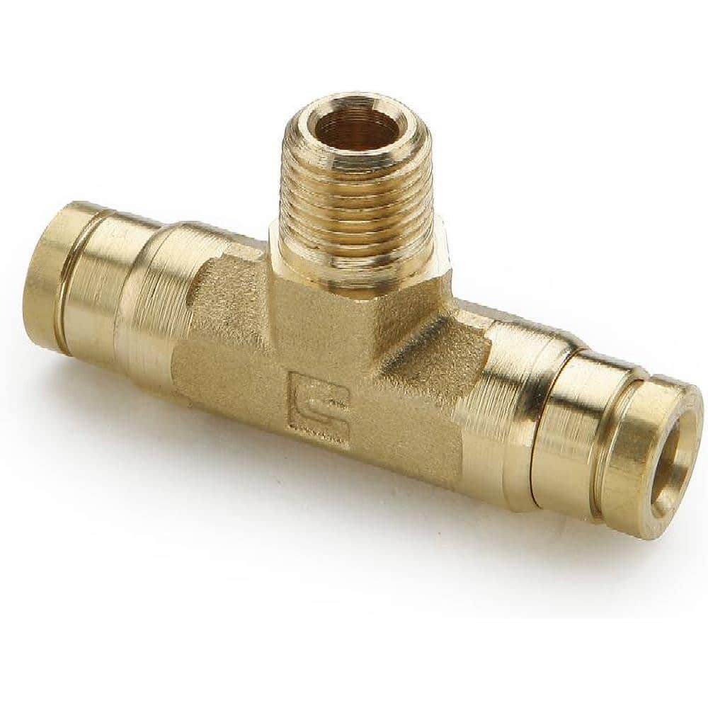 Push-To-Connect Tube to Male & Tube to Male NPT Tube Fitting: Rigid Male Branch Tee, 1/8" Thread, 1/4" OD