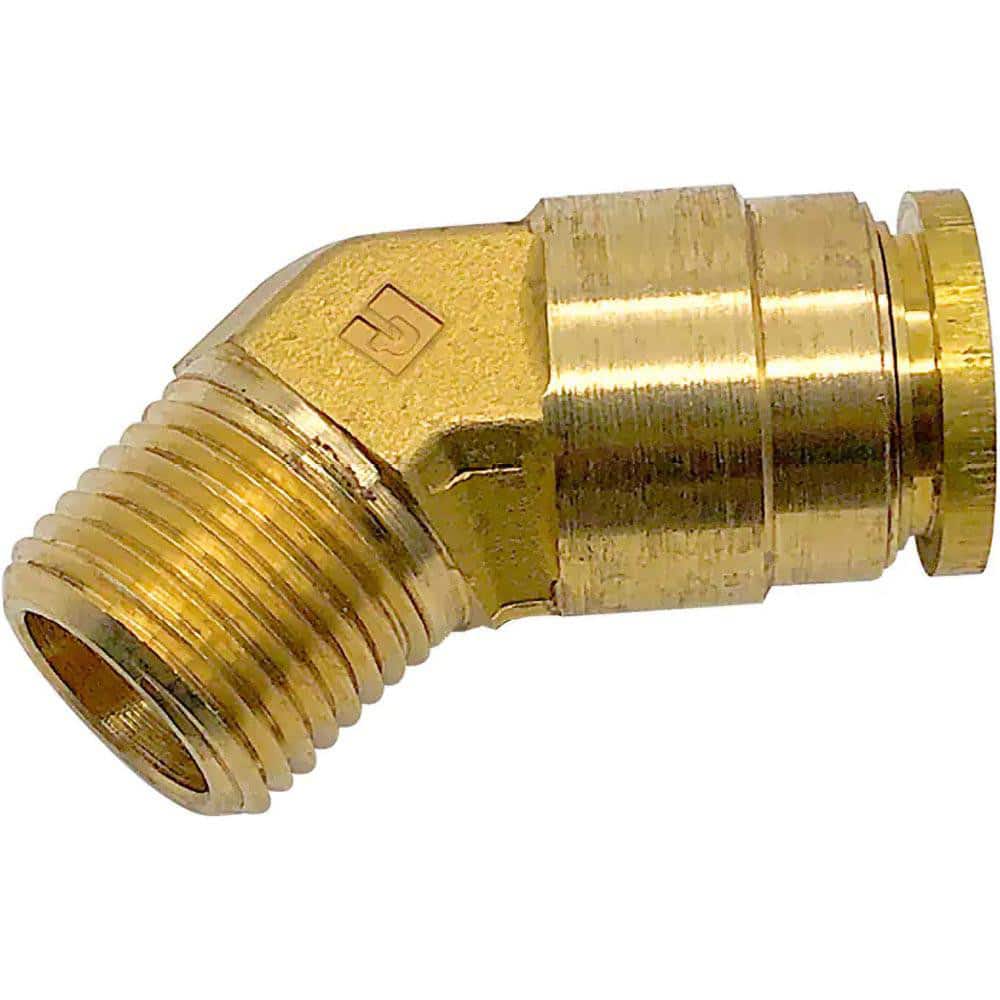 Push-To-Connect Tube to Male & Tube to Male NPT Tube Fitting: Rigid 45 ° Male Elbow, 1/8" Thread, 1/4" OD