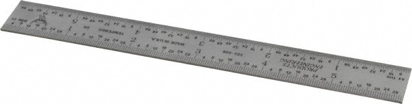 Steel Rule: 6" OAL, 3R Graduation, Rigid, 3/4" OAW