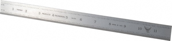 Steel Rule: 12" OAL, Decimal & Metric Graduation, Rigid, 1" OAW