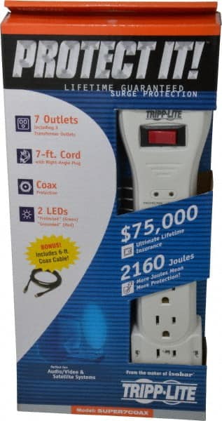 Tripp-Lite SUPER7COAX 7 Outlets, 120 Volts, 15 Amps, 7 Cord, Power Outlet Strip 