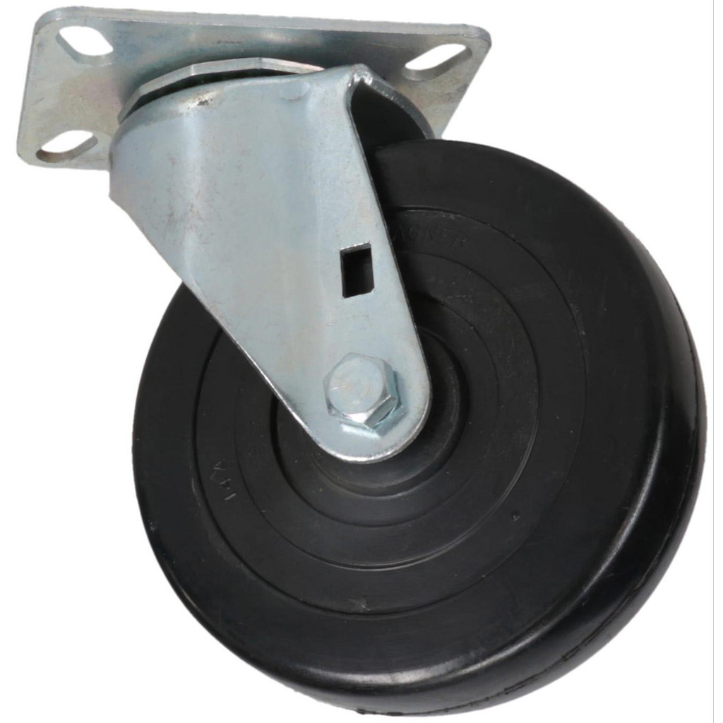 E.R. Wagner Swivel Top Plate Caster: Soft Rubber, 240 lb, 5" Dia, 1-3/8" Wide, 6-1/16" OAH - 3-1/8 x 4-1/8" Plate, 2-3/8 x 3-3/8 Slotted to 1-3/4 x