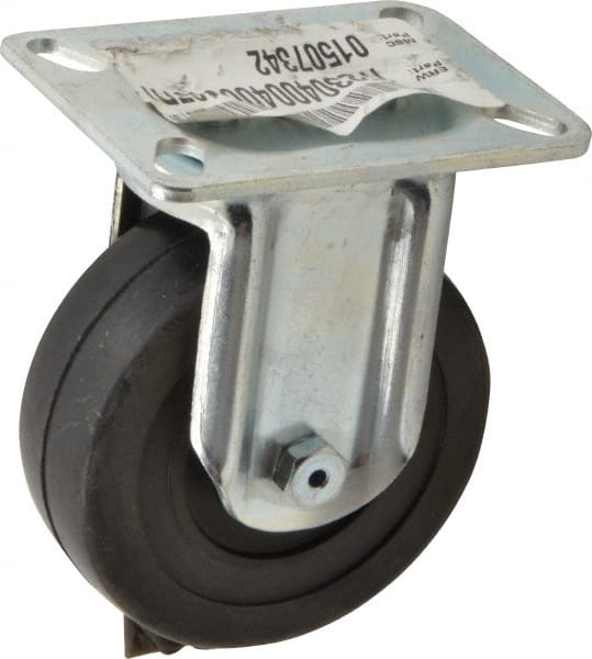 Rigid Top Plate Caster: Soft Rubber, 4" Wheel Dia, 1-3/8" Wheel Width, 200 lb Capacity, 5-1/16" OAH