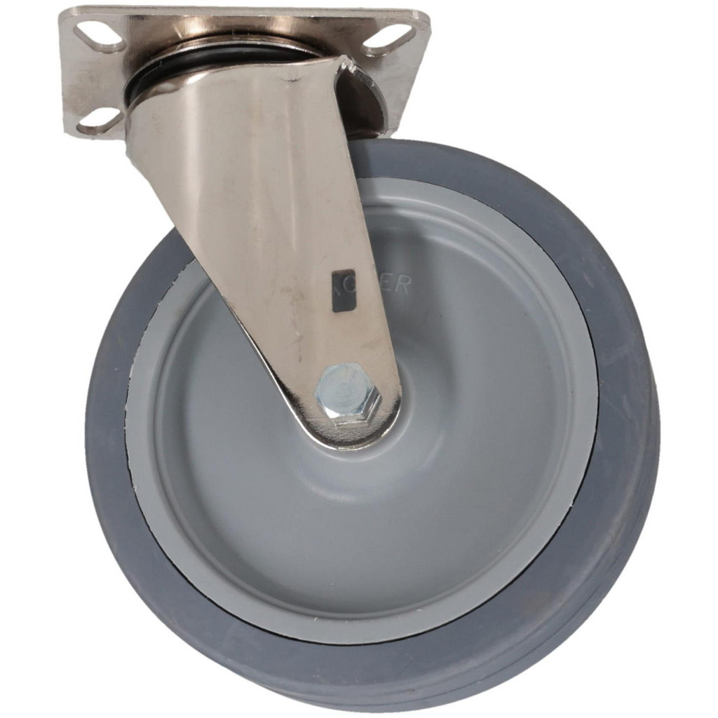 E.R. Wagner Swivel Top Plate Caster: Thermoplastic Rubber, 280 lb, 6" Dia, 1-1/2" Wide, 7-3/8" OAH - 3-1/8 x 4-1/8" Plate, 2-3/8 x 3-3/8 Slotted to