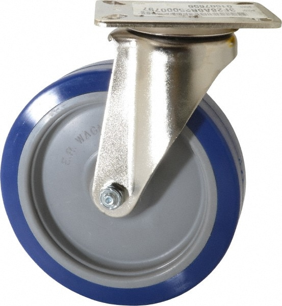 E.R. Wagner 3F28A6B25000797 Swivel Top Plate Caster: Polyurethane, 6" Wheel Dia, 1-1/2" Wheel Width, 450 lb Capacity, 7-3/8" OAH Image