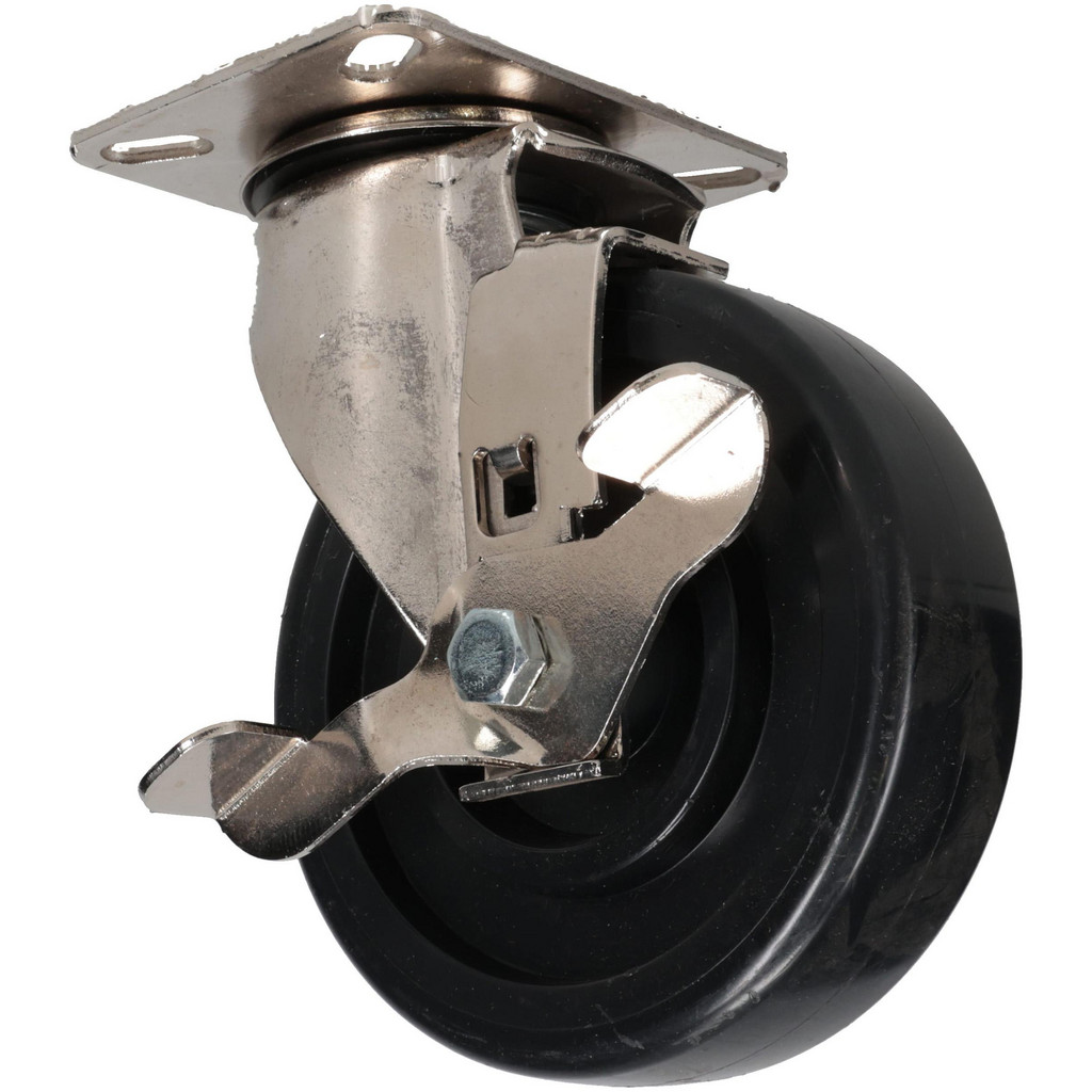 E.R. Wagner Swivel Top Plate Caster: Polyolefin, 450 lb, 5" Dia, 1-3/8" Wide, 6-3/8" OAH - 3-1/8 x 4-1/8" Plate, 2-3/8 x 3-3/8 Slotted to 1-3/4 x 3"