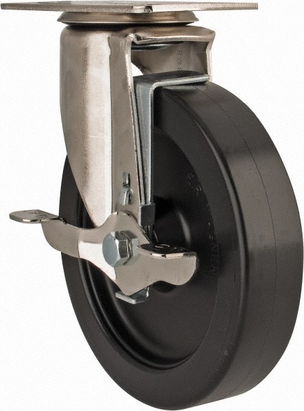 E.R. Wagner 3F28A6B27005797 Swivel Top Plate Caster: Polyolefin, 6" Wheel Dia, 1-3/8" Wheel Width, 450 lb Capacity, 7-3/8" OAH 