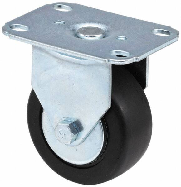 Rigid Top Plate Caster: Soft Rubber, 5" Wheel Dia, 1-3/8" Wheel Width, 240 lb Capacity, 6-1/16" OAH