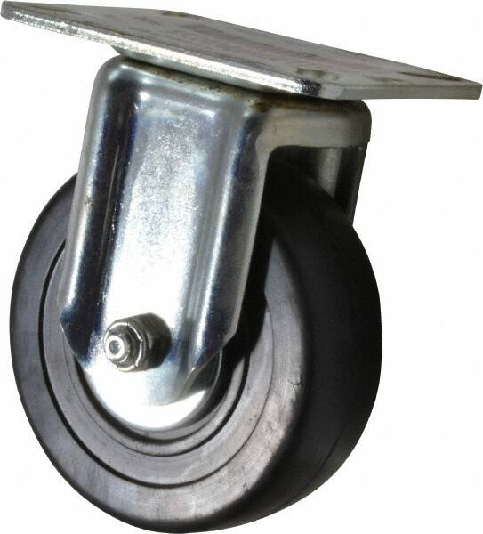 Rigid Top Plate Caster: Soft Rubber, 4" Wheel Dia, 1-3/8" Wheel Width, 200 lb Capacity, 5-1/16" OAH