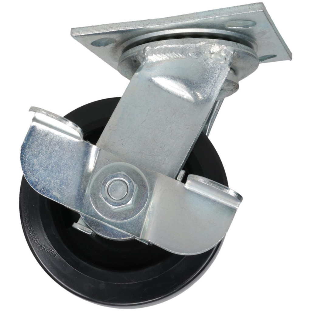 E.R. Wagner Swivel Top Plate Caster: Polyolefin, 580 lb, 5" Dia, 2" Wide, 6-1/2" OAH - 4 x 4-1/2" Plate, 2-5/8 x 3-5/8 Slotted to 3 x 3" Bolt Hole
